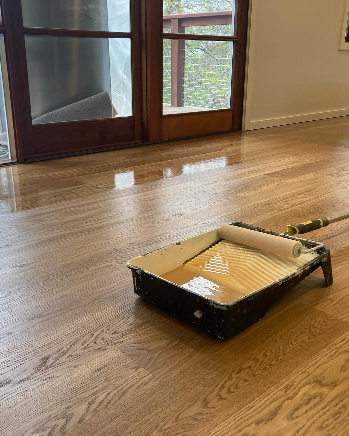 Timber floor refinishing in progress, Adelaide Hills